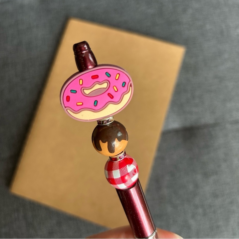 Handcrafted Doughnut Theme Pen + Kraft Journal Notebook (PINK SPRINKLE - RED)